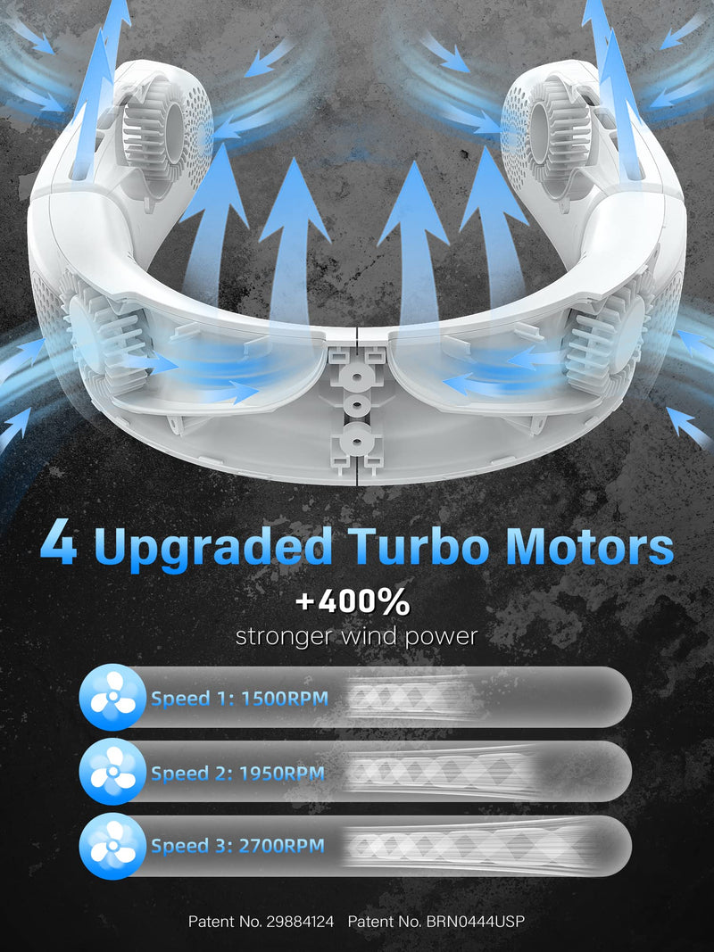 ChillGo Neck Fan - 4 Turbo Foldable Portable Fan - Personal Bladeless Fan 5200mAh with Strong Airflow, 4 Vent Air Conditioner, Wearable Cooling Fan for Travel Outdoor White - NewNest Australia