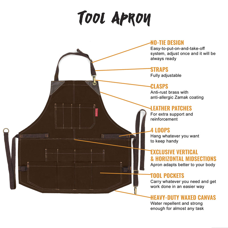 Under NY Sky Tool Brown Apron – Heavy-Duty Waxed Canvas, Leather Reinforcement, Extra Pockets – Adjustable for Men, Women – Pro Mechanic, Woodworker, Blacksmith, Plumber, Electrician, Welder Aprons - NewNest Australia