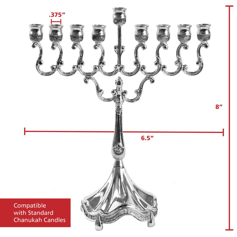 NewNest Australia - Silver Plated Candle Menorah - Fits all Standard Hanukkah Candles - Curved Branches, 8.5” High x 6.5” Wide - by Ner Mitzvah 8 Inch 