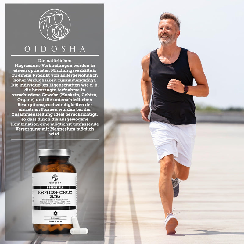 QIDOSHA® Magnesium Complex Capsules, 300 pieces in a pharmacy jar, 9 organic magnesium forms with complementary key effects as a full spectrum magnesium, 300mg elemental magnesium/daily portion - NewNest Australia