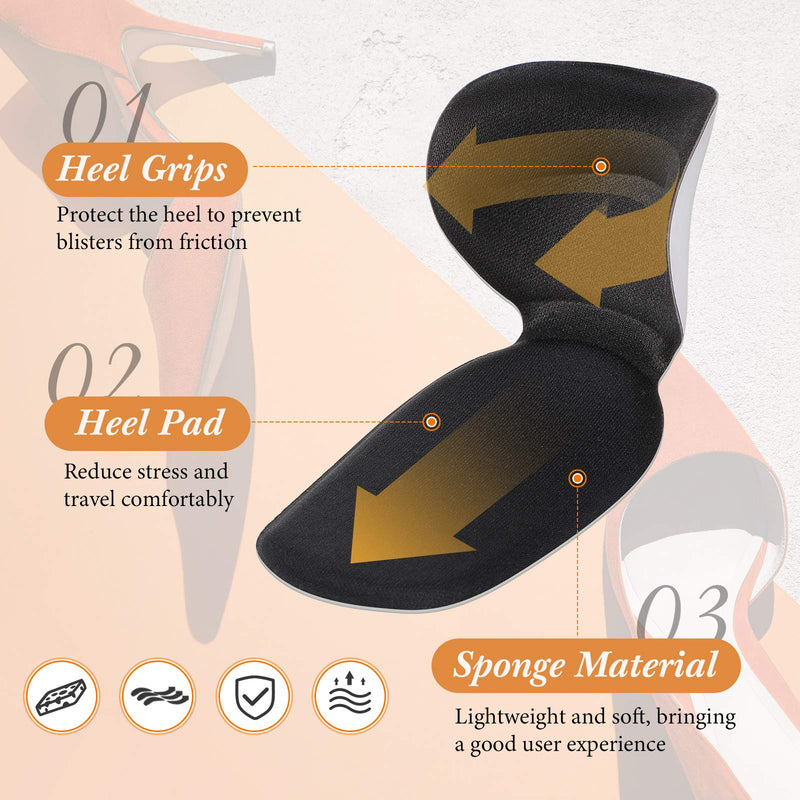 2 Pairs Heel Shoe Grip Heel Cushion Pads Liner Self Heel Inserts Self-Adhesive Shoe Insoles Foot Care Protector Sticky Heel Cushion Inserts for Women Men (Black) Black - NewNest Australia