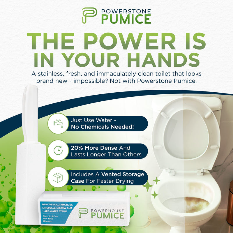 Powerstone Pumice Stone Toilet Bowl Cleaner w/Handle (1-Pack) - Removes Limescale & Hard Water Stains - Toilet Brush/Grills/Tile/Grout/Swimming Pool 1 Count (Pack of 1) - NewNest Australia