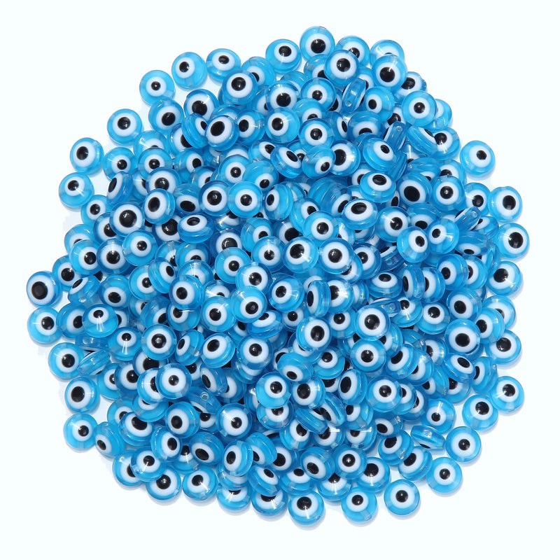 200pcs Evil Eye Beads Aqua Blue Resin Evil Eye Spacer Beads Charms with Elastic Rope for DIY Jewelry Bracelet Necklace Earring Crafts Making Handmade (Aqua Blue) - NewNest Australia