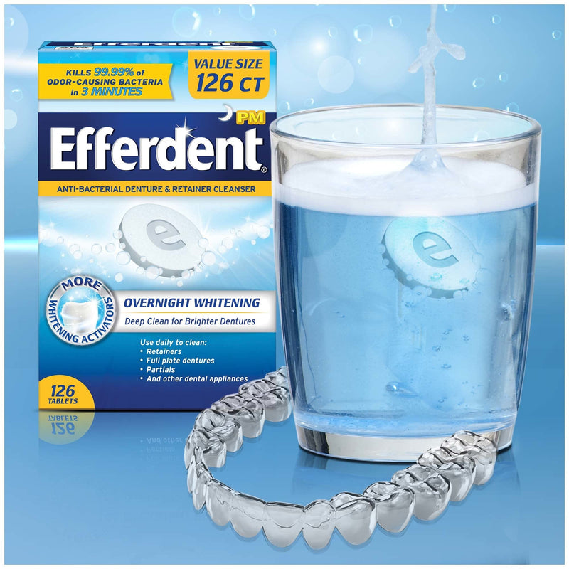 Efferdent PM Denture Cleanser Tablets, Overnight Whitening, 90 Count 90 Count (Pack of 1) - NewNest Australia