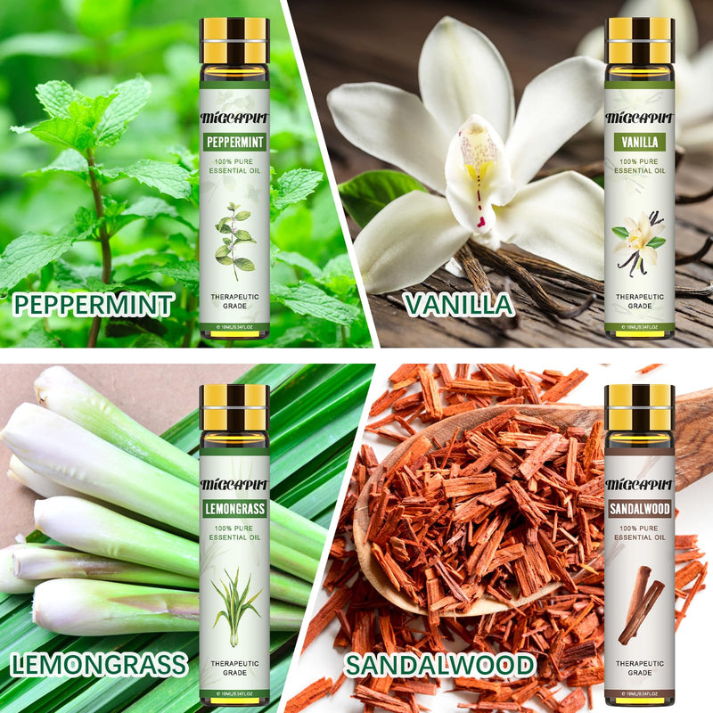 Migcaput Diffuser Essential Oils, 8 X 10 Ml Essential Oils Set, 100% Natural Essential Oils, Aroma Oil, Tea Tree, Lavender, Eucalyptus, Lemongrass, Vanilla, For Diffuser, Humidifier, Massage - NewNest Australia