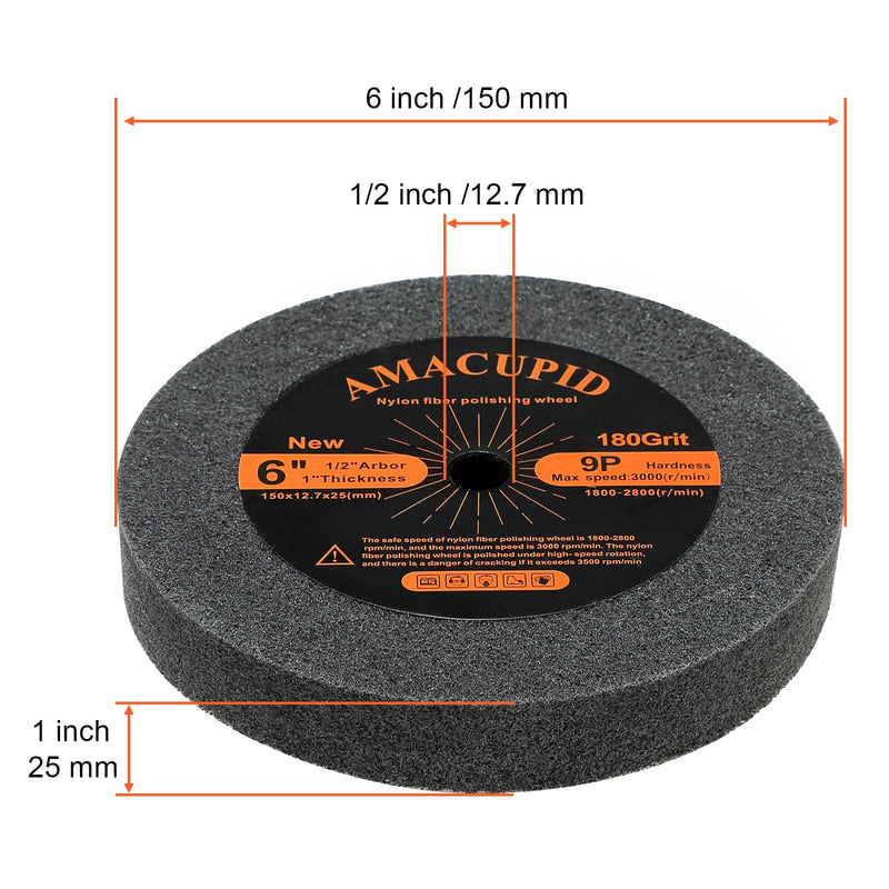 AmaCupid Deburring Wheel, Nylon Fiber Buffing Polishing Wheels 6 inch.Abrasive Silicon Carbide.for Bench Grinder Polishing Stainless Steel, etc.9P Hardness,180 Grit,1/2 inch Arbor,1 inch Thickness - NewNest Australia