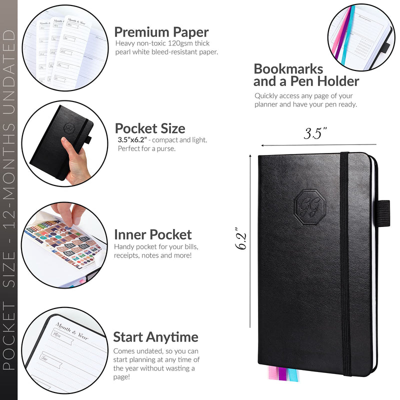 GoGirl Planner and Organizer for Women – Pocket Size Weekly Planner, Goals Journal & Agenda to Improve Time Management, Productivity & Live Happier. Undated – Start Anytime, Lasts 1 Year - Black Pocket (3.5'' x 6.2'') - NewNest Australia