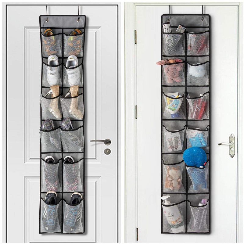 NewNest Australia - KEEPJOY Over The Door Shoe Organizer 2 Pack,Mesh Pockets Hanging Shoe Rack Over The Door,Shoe Storage Closet with 4 Hooks,Washable and Breathable Fabic,Large Size 57.5×12.6inch(Grey) Grey-2pack 