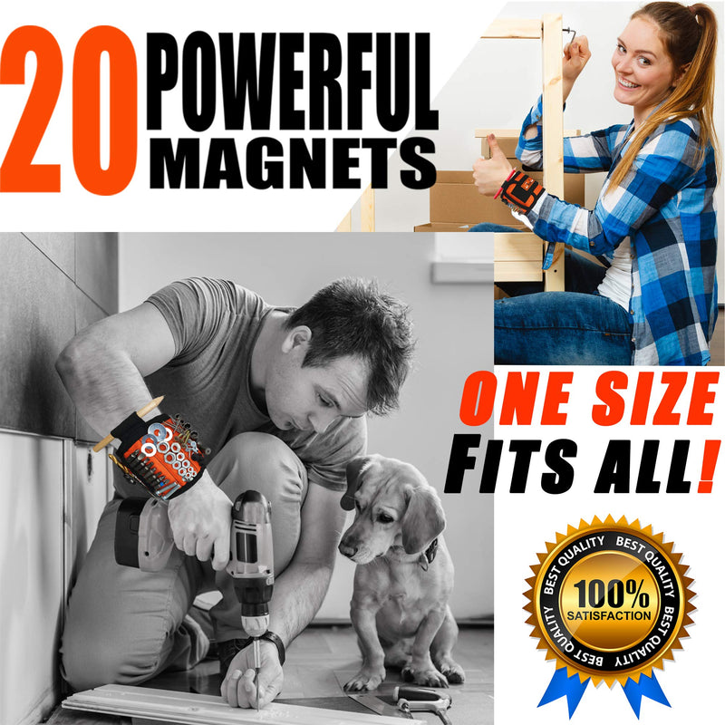 MyToolOn Magnetic Wristband with 20 Strong Magnets for Holding Screws, Nails, Drill Bits Best Unique Tool Gift for Men, Father Dad, DIY Handyman, Husband, Boyfriend, Him, Women 2 pack orange+black - NewNest Australia