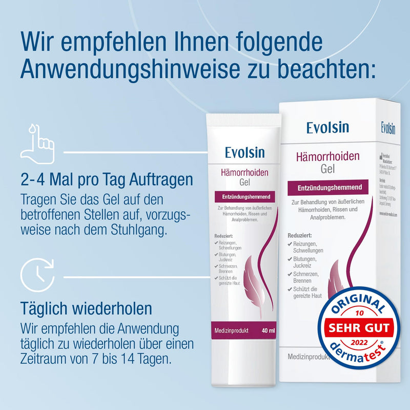 Evolsin® hemorrhoid gel - against burning, pain, bleeding and itching - anti-inflammatory hemorrhoid ointment also for anal fissures - medical product - NewNest Australia
