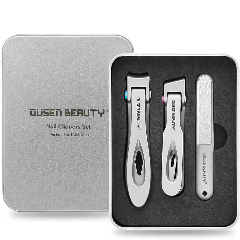 Nail Clippers for Thick Nails, Wide Jaw Opening Nail Clippers with Curved and Slant Straight Blade Edge, Heavy Duty Thick Toenail Clippers Fingernail Cutters Set with File for Seniors Adult Men Women Silver (Curved + Straight) - NewNest Australia