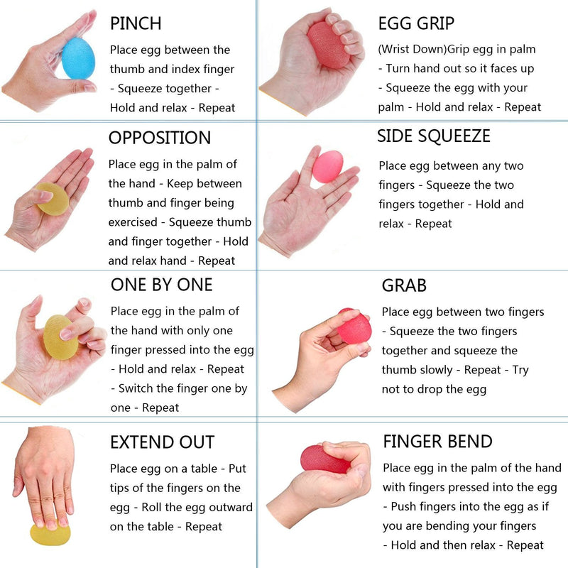 Pack of 3 Hand Strengthening Stress Relief Therapy Balls - Eleoption Reusable Friendly Hand Finger/Grip/Strengthen/Therapy Stress Egg Balls Soft & Medium & Firm, Resistance Exercise Squeeze Eggs - NewNest Australia