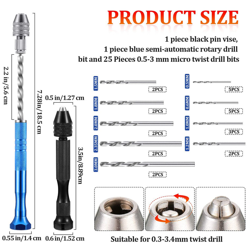 27 Pieces Pin Vise Hand Drills Bits Set Include Pin Vise and Semi-automatic Spiral Hand Drill Rotary Tool with 25 Pieces 0.5-3 mm Micro Twist Drill Bits for Resin Polymer Clay Craft DIY Jewelry Electr - NewNest Australia