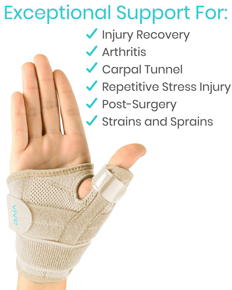 Vive Arthritis Thumb Splint - Spica Support Brace for Right and Left Hand - CMC Osteoarthritis Restriction for Pain, Sprains, Strains, Carpal Tunnel & Trigger Finger - Immobilizer Wrist Strap Beige - NewNest Australia