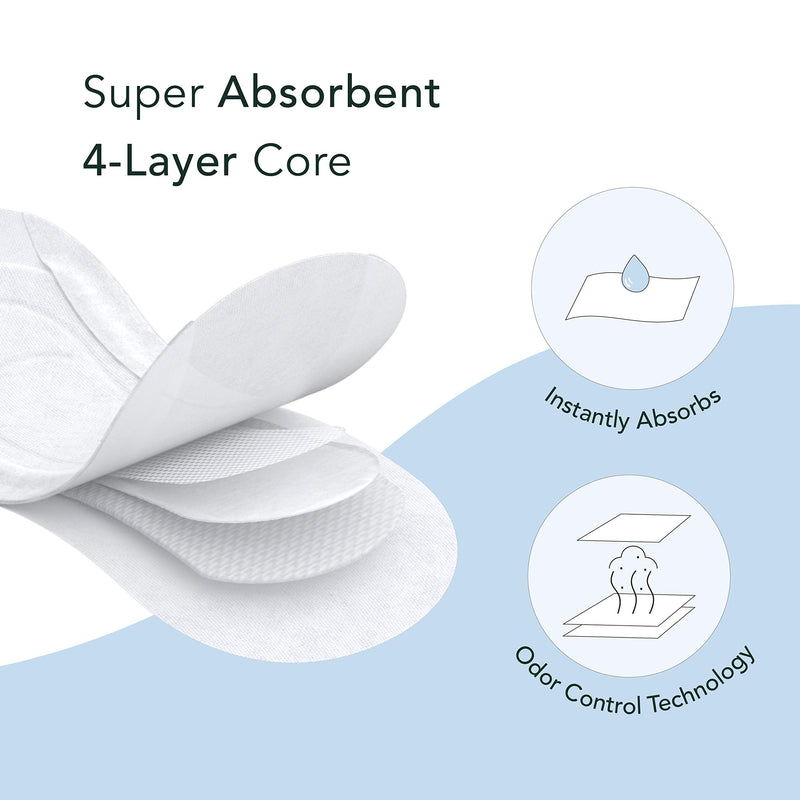 Rael Organic Cotton Cover Incontinence Liners - Long Size, Bladder Control Liners, 4-Layer Core Protection with Leak Guard Technology (36 Count) Light Long 36 Count - NewNest Australia