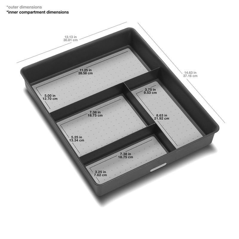 NewNest Australia - madesmart Basic Gadget Tray Organizer - Granite | BASIC COLLECTION | 4-Compartments | Multi-Purpose Storage | Soft-grip lining and Non-slip Rubber Feet | Easy to Clean | Durable | BPA-Free 