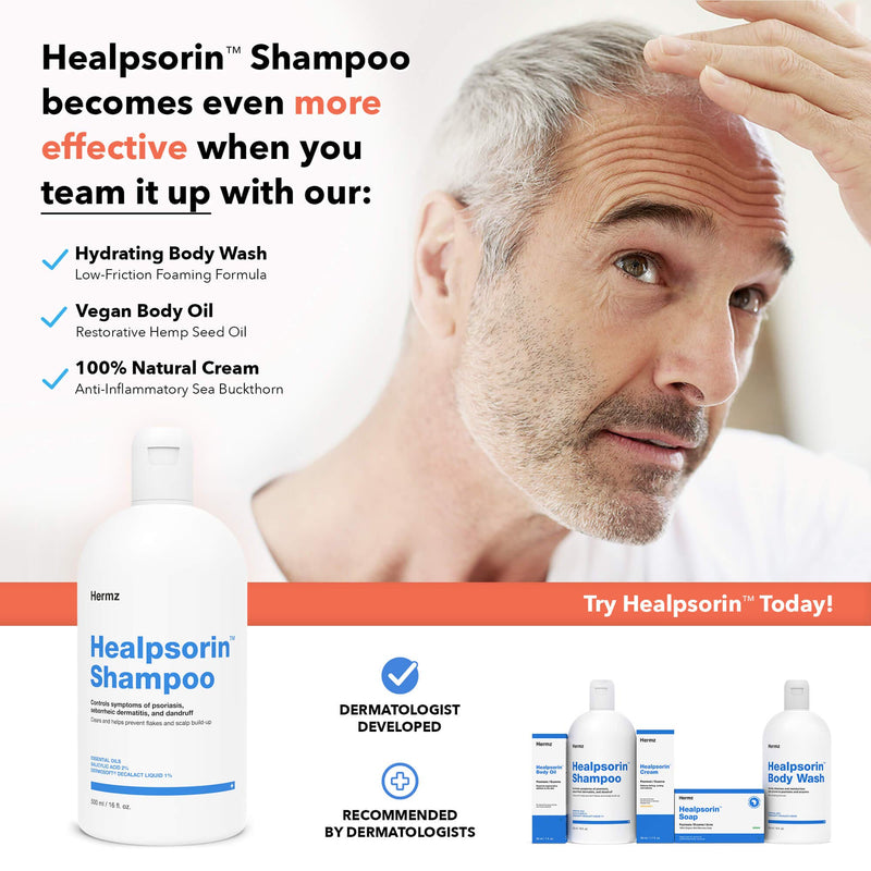 Therapeutic Psoriasis Shampoo (500ml) Salicylic Acid & Dermosoft® 1% - Treatment for Dry, Itchy & Flaky Scalp - Severe Dandruff, Dermatitis - Healpsorin - NewNest Australia