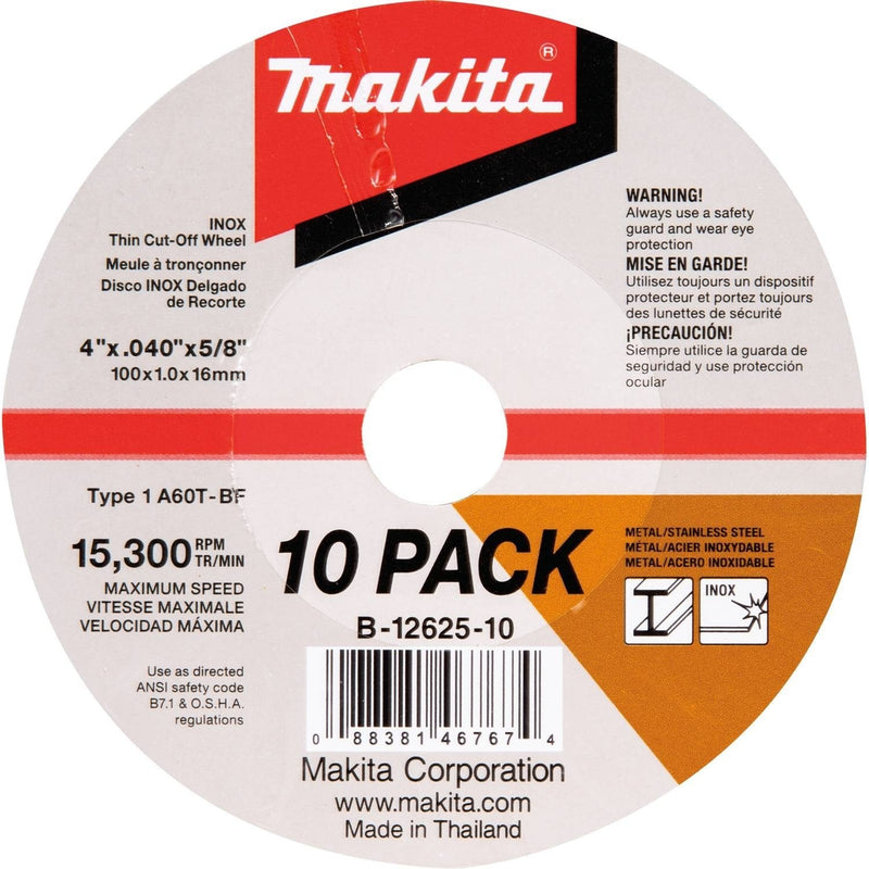 Makita B-12625-10 4" x .040" x 5/8" INOX Thin Cut-Off Wheel, 10/Pk - NewNest Australia