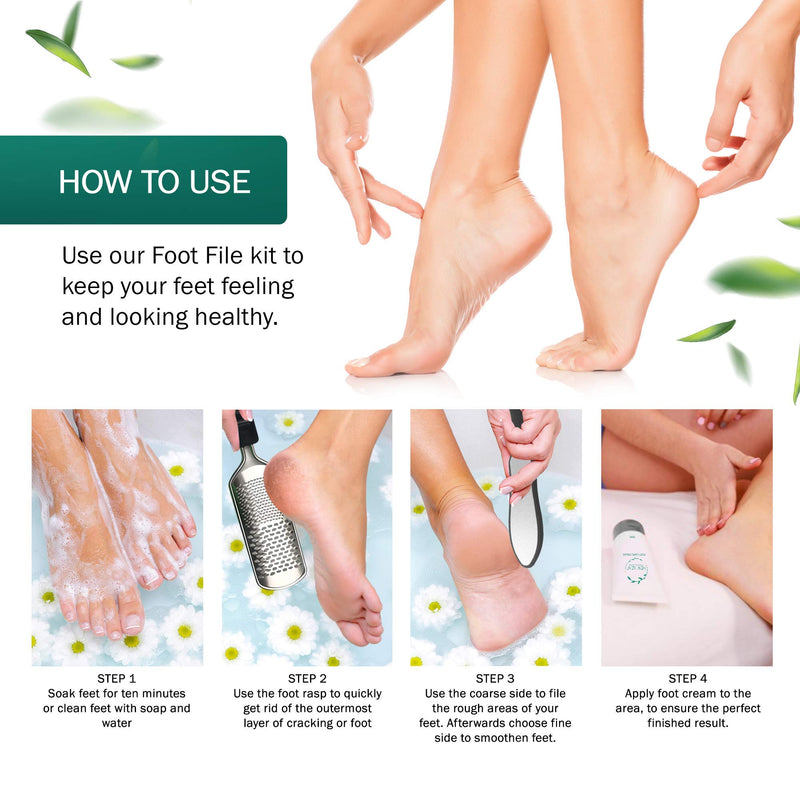 Foot File Hard Skin Remover Foot Exfoliator Pedicure Hard Skin Remover - Includes Foot Cream, Foot Grater + Nail Filer & Clipper + Smoother + E-Book Foot Scrubber Stainless Steel Foot Care Scrub - NewNest Australia