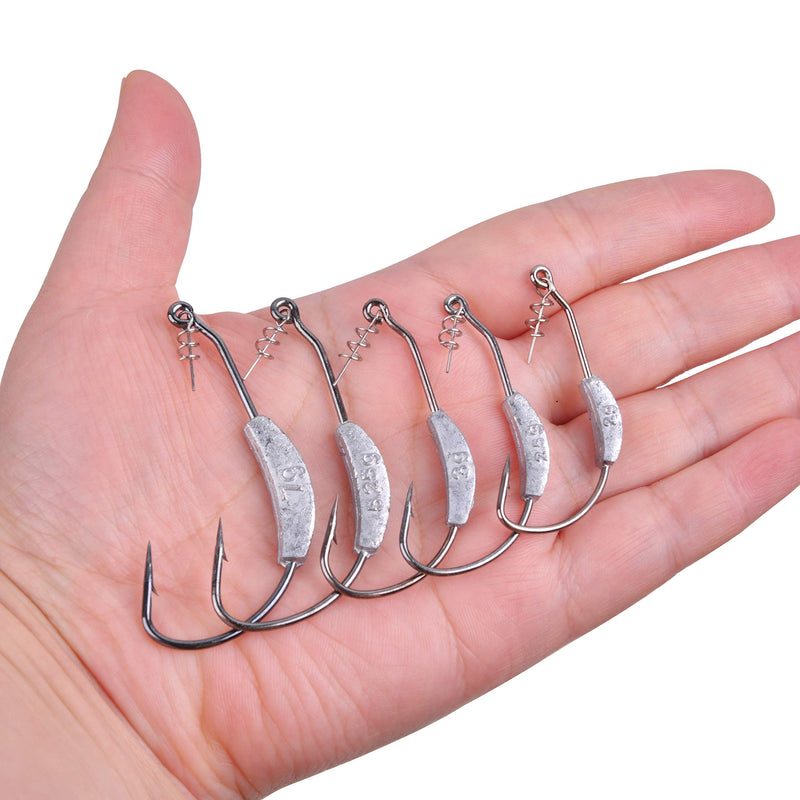 Weighted Fishing Hooks - 25pcs Weedless Weighted Swimbait Hooks Jig Head with Twistlock Soft Plastic Worm Fishing Hook for Saltwater Freshwater Bass Trout Fishing 5 Size Mixed - NewNest Australia