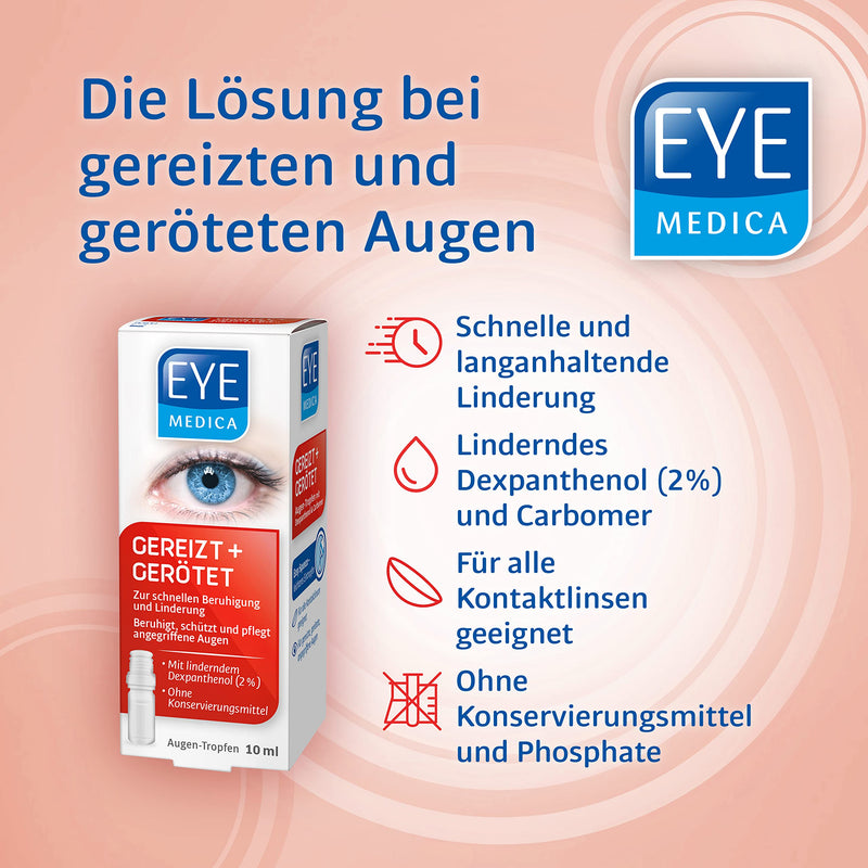 Eyemedica Irritated And Reddened Eye Drops To Calm The Symptoms Of Strained Eyes, Care For Reddened, Irritated And Dry Eyes, Suitable For Contact Lens Wearers, 1 X 10 Ml - NewNest Australia