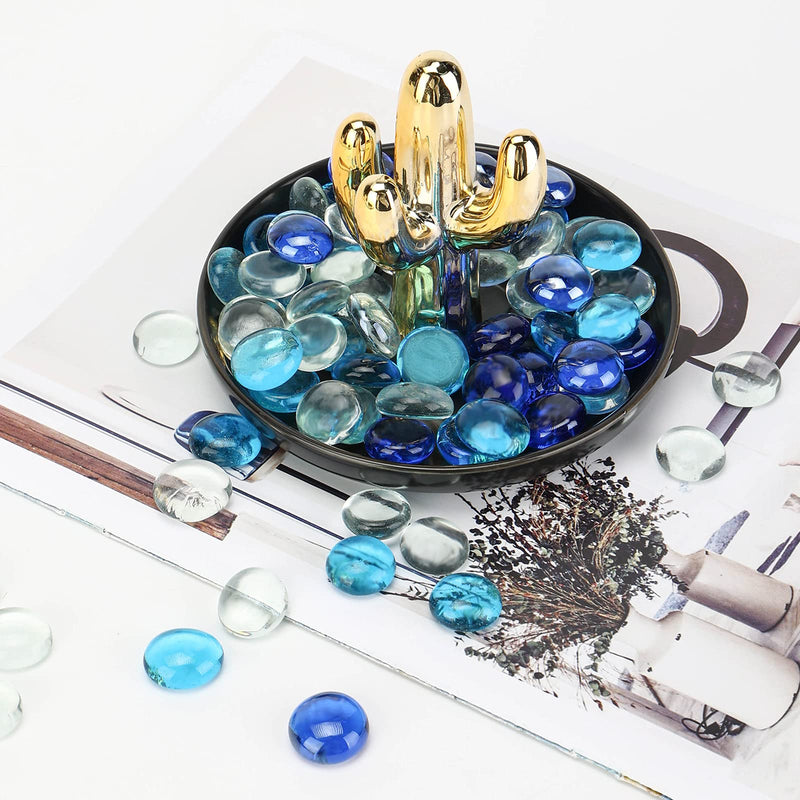 FUTUREPLUSX Flat Glass Marbles 1Lb, 100PCS Fill 0.3L Vol. Premium Blue Mixed Color Flat Gems Aquarium Pebbles Vase Filler Beads Table Scatter Décor Blue and White - NewNest Australia