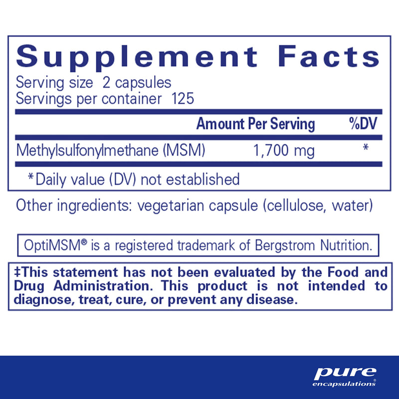Pure Encapsulations MSM Capsules | Sulfur Supplement to Support Joints, Immune System, Connective Tissue, and Respiratory Health* | 250 Capsules 250 Count (Pack of 1) - NewNest Australia