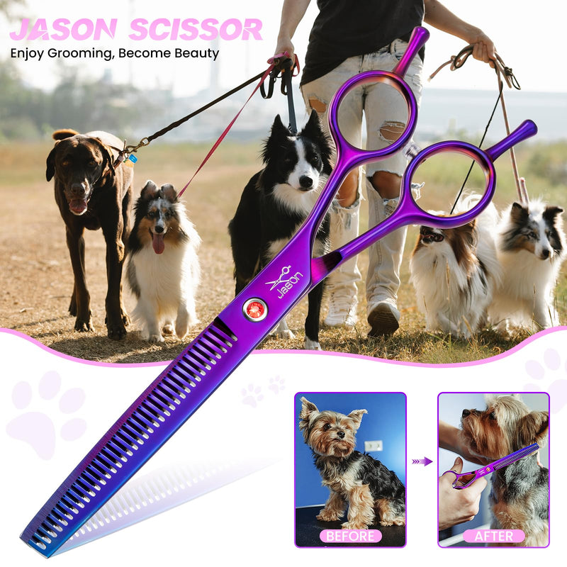 Jason 7.5" Thinning Scissors For Dogs - Professional Thinning Scissors Dog Scissors With 36 Teeth Japanese Stainless Steel Grooming Scissors For Dogs Cats, Purple Tl-Thinning - NewNest Australia