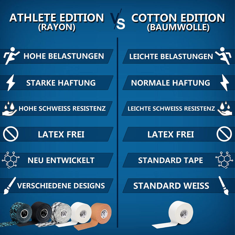 HELETIC sports tape 3.8cm x 10m Athlete Edition - inelastic rigid tape with extra strong adhesive power, easy to tear off and water-repellent Blue Matrix (3 rolls) - NewNest Australia