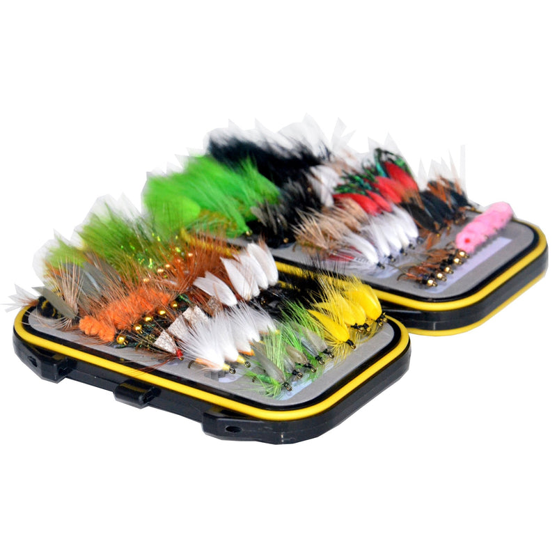 Outdoor Planet Waterproof Fly Box with Dry/Wet/Nymph/Streamer Trout Fly Fishing Flies Lure 100Pieces flies + Pocket Fly box - NewNest Australia