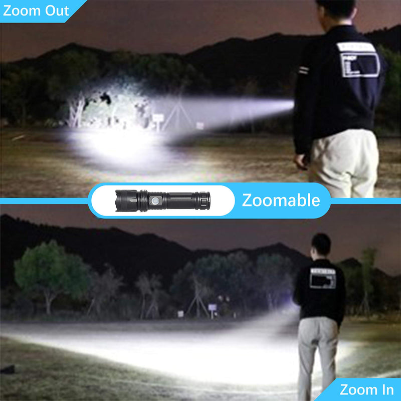 Rechargeable LED Flashlights High Lumens, 10000 Lumens Super Bright Powerful Tactical Flashlights with 26650 Batteries Included, Zoomable, 5 Modes, Waterproof Flashlight for Emergencies - NewNest Australia