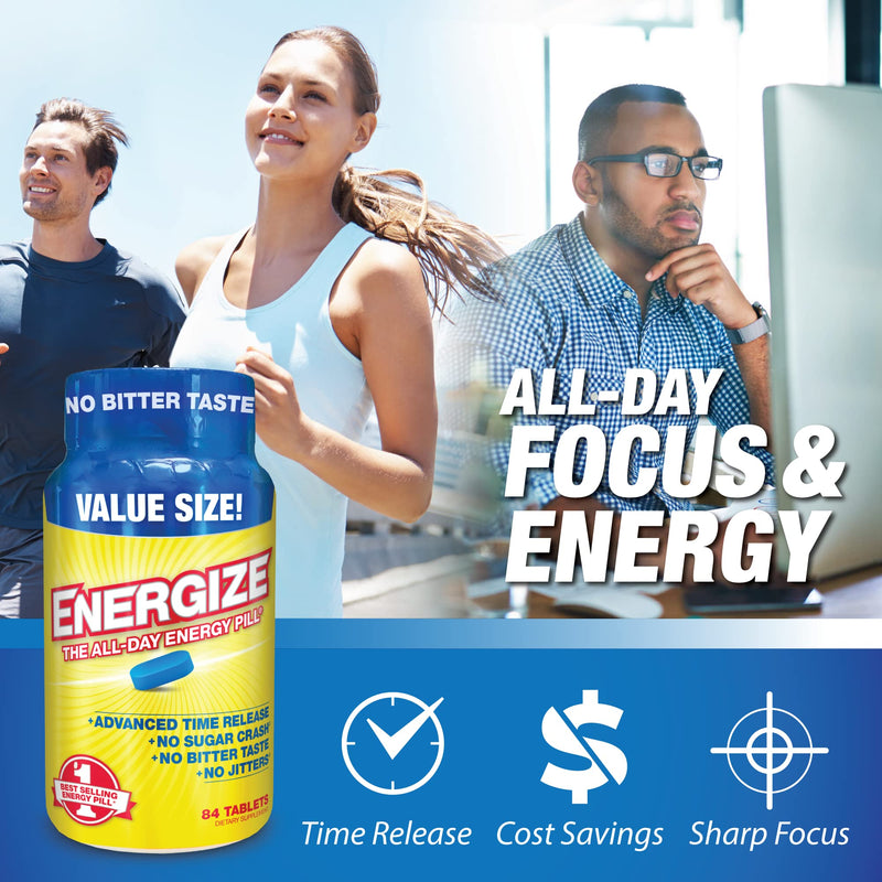 iSatori Energize Caffeine Pills - Fast Acting Energy Pill - Healthy Focus & Nootropic Brain Supplement - Improved Alertness and Clarity, Preworkout for Men & Women - All Day Energy, No Jitters, No Crash - 84 Time Released Tablets Energize All-day Energy - NewNest Australia
