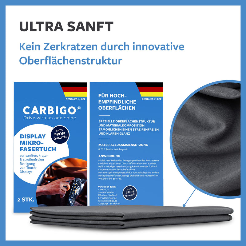 Carbigo® 210 GSM professional microfiber cloth - streak-free cleaning, glasses, screens - lint-free & soft microfiber cloth - innovative polishing cloth display 30x30cm (2x) 2 - NewNest Australia