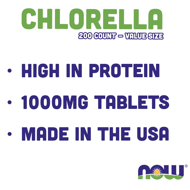 Now Chlorella Tablets,1000mg, 200 Tabs - Premium, Non-GMO Microalgae - Green Superfood Supplement - NewNest Australia