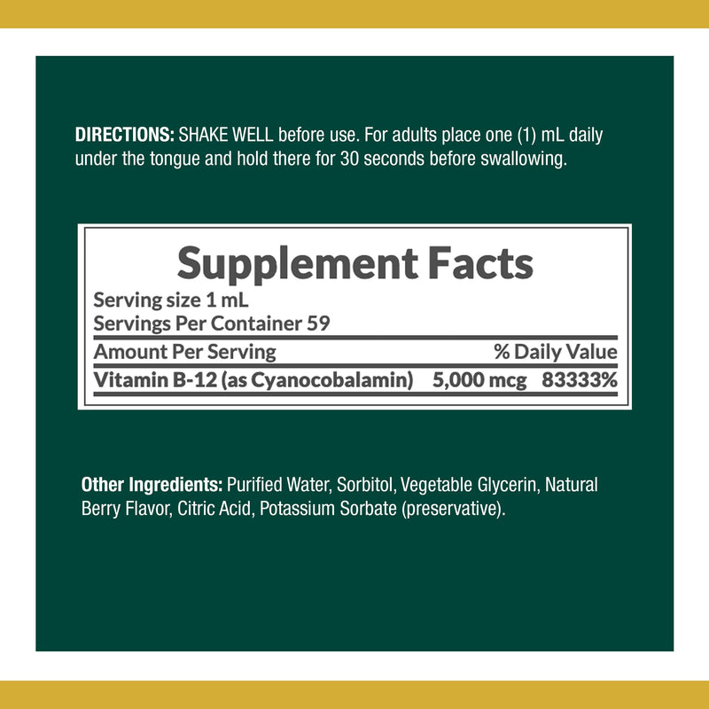 Nature's Bounty B-12 5000 mcg Sublingual Liquid Energy Health,2 Fl Oz (1 Count) 3 Pack - NewNest Australia
