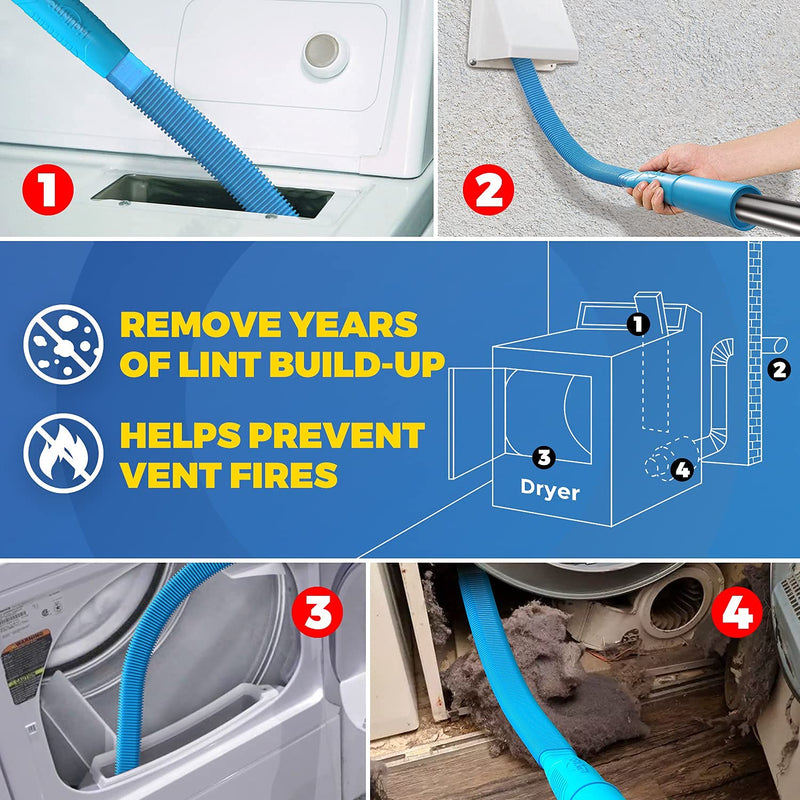 Holikme Dryer Vent Cleaner Kit Vacuum Hose Attachment Brush, Lint Remover, Dryer Vent Vacuum Hose, Blue - NewNest Australia