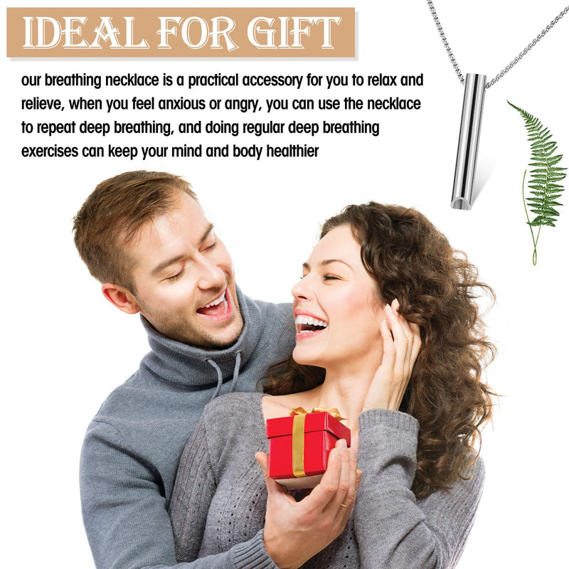 Fiada Anxiety Relief Chain Mindful Breath Necklace Portable Stainless Steel Stress Relief Breathing Chain For Deep Breathing Exercises For Men Women Meditation Stress Relief Relaxation, Silver - NewNest Australia