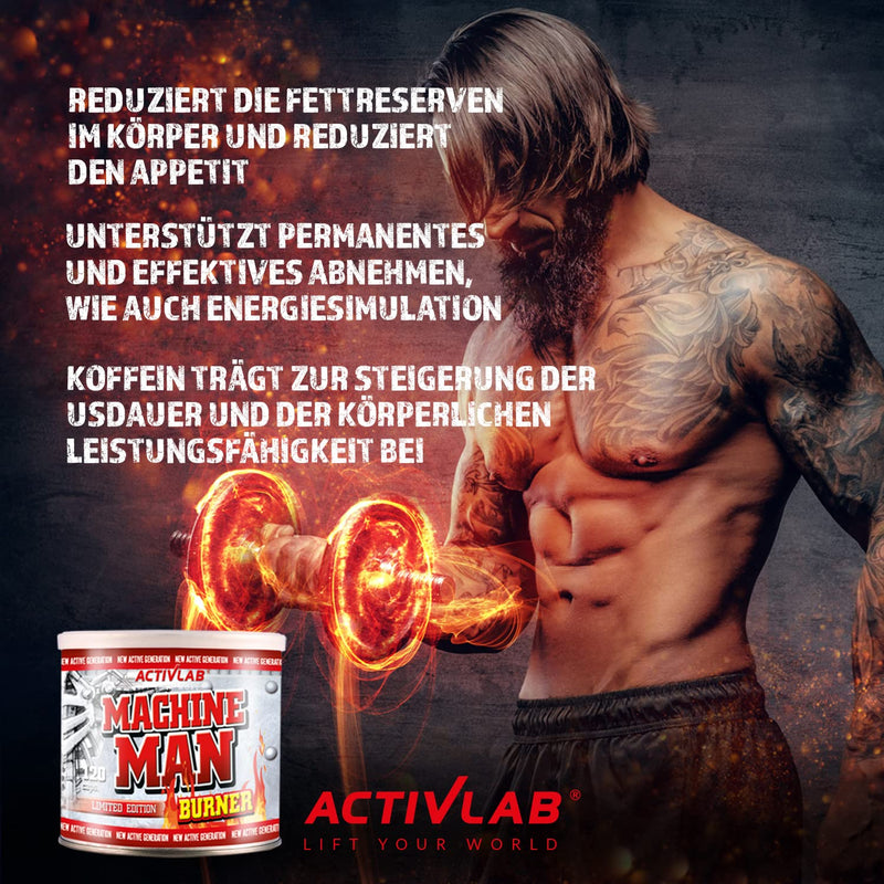 Activlab Machine Man Burner 120 Caps, Fat Burner, No Yo-Yo Effect, B Vitamins, Caffeine, Muscle Protection, Fat Reduction, Fos, Highly Thermogenic, Anti-Catabolic, Metabolism, Reduces Appetite, L-Carnitine - NewNest Australia
