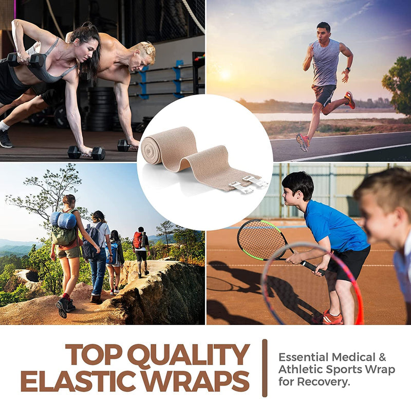 MEDca Elastic Compression Bandage Wrap - First Aid Bandages Roll Measures 2", 3", 4", 6" x 5 Ft with 4 Extra Hooks | Athletic Sports Stretch Wraps for Ankle, Wrist, Arm & Leg Sprains (Pack of 4) - NewNest Australia