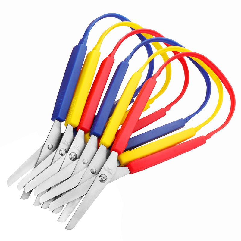Handi Stitch 6 Pack 20cm/8 inches Adaptive Easy Grip Loop Scissors - Right & Left Hand Use - Squeeze Design Handles for Small Hands & Special Needs - Easy Self Opening Scissors for Children & Adults - NewNest Australia