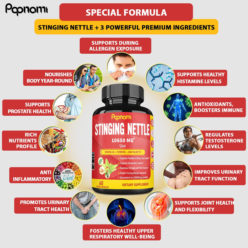 Stinging Nettle Root Extract Capsules equivalent to 10650MG, Highest Potency Plus Complex | Prostate Health Supplements for Men | Promotes Urinary Tract Health, Blood Pressure Support, 2 Months Supply - NewNest Australia