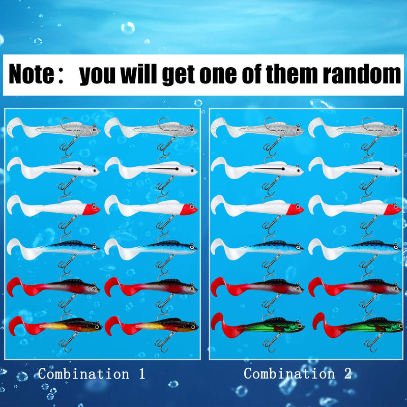 12 Pieces Fishing Lures Soft Plastic Lures for Bass Jig Head Soft Swimbait Lifelike Plastic Baits Tackle Kit for Saltwater and Freshwater, Multi Color - NewNest Australia