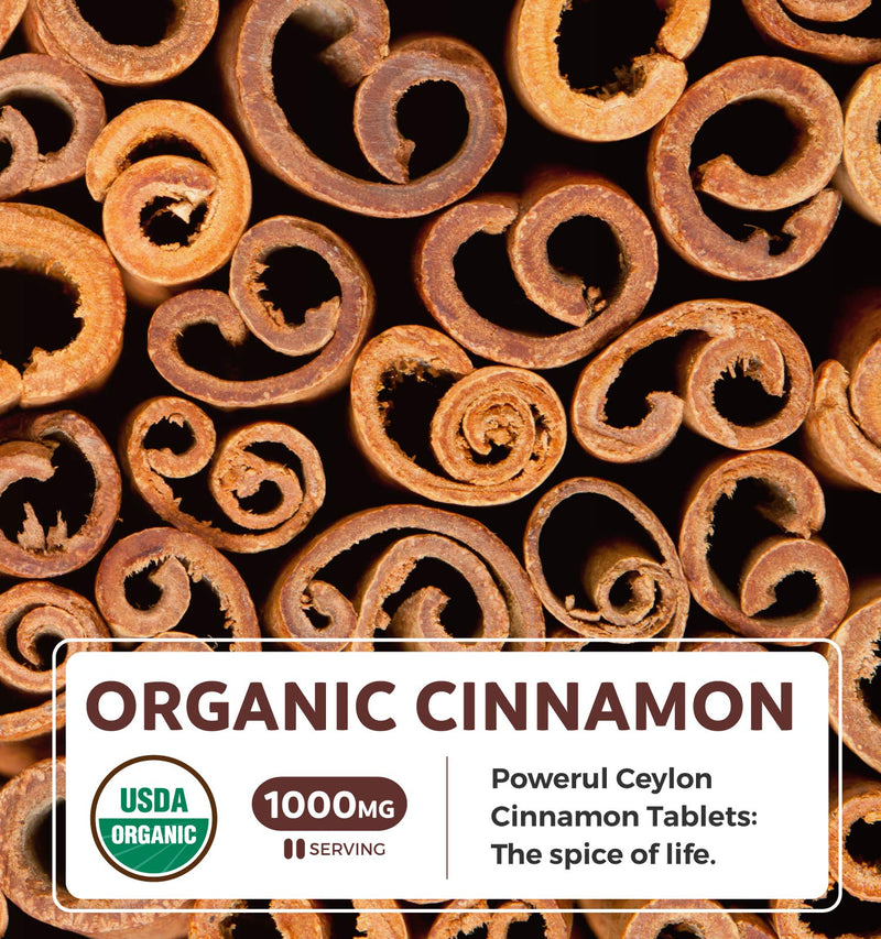 USDA Organic Ceylon Cinnamon (120 Tablets) 1000mg per Serving - Cinnamon Bark Supplement for Natural Support - No Powder, Capsules or Pills - NewNest Australia
