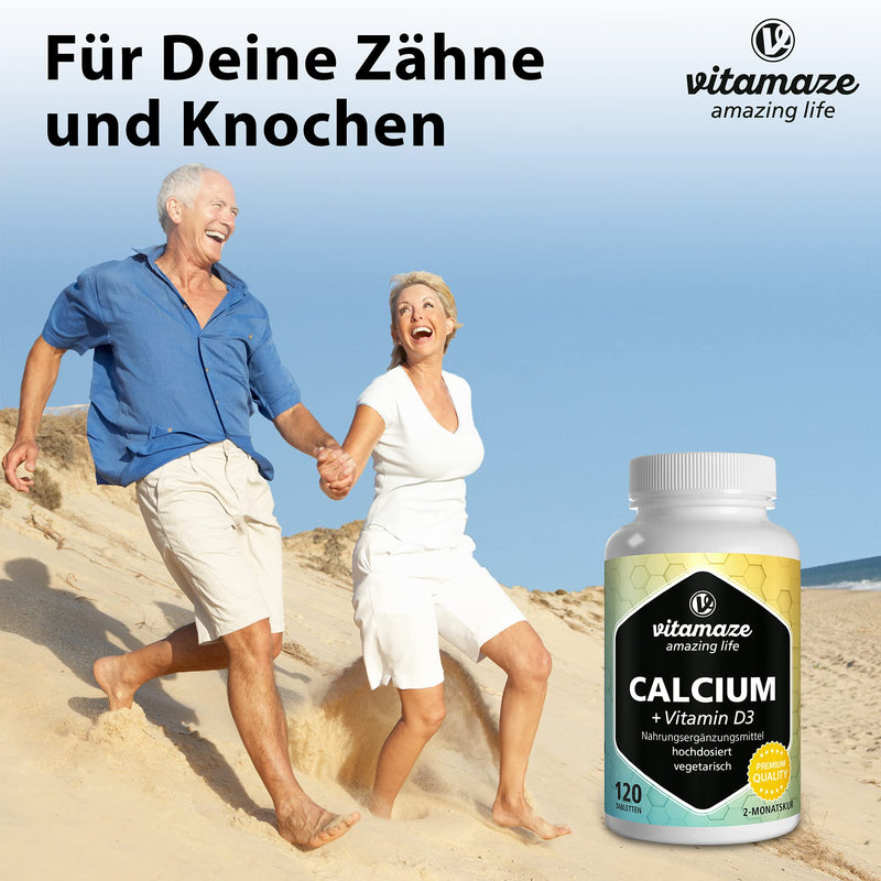 Calcium + Vitamin D3 High Dose, 600 Mg Calcium Carbonate + 400 Iu Cholecalciferol Per Daily Dose, 120 Vegetarian Tablets For 2 Months, Dietary Supplement Without Additives, Made In Germany - NewNest Australia