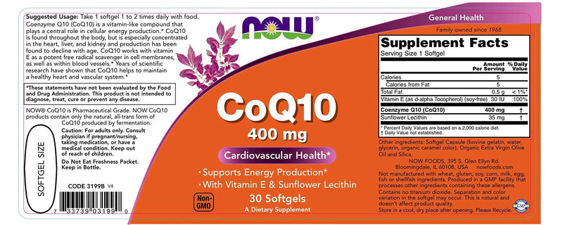 NOW Coq10 400mg, 30 Softgels - NewNest Australia