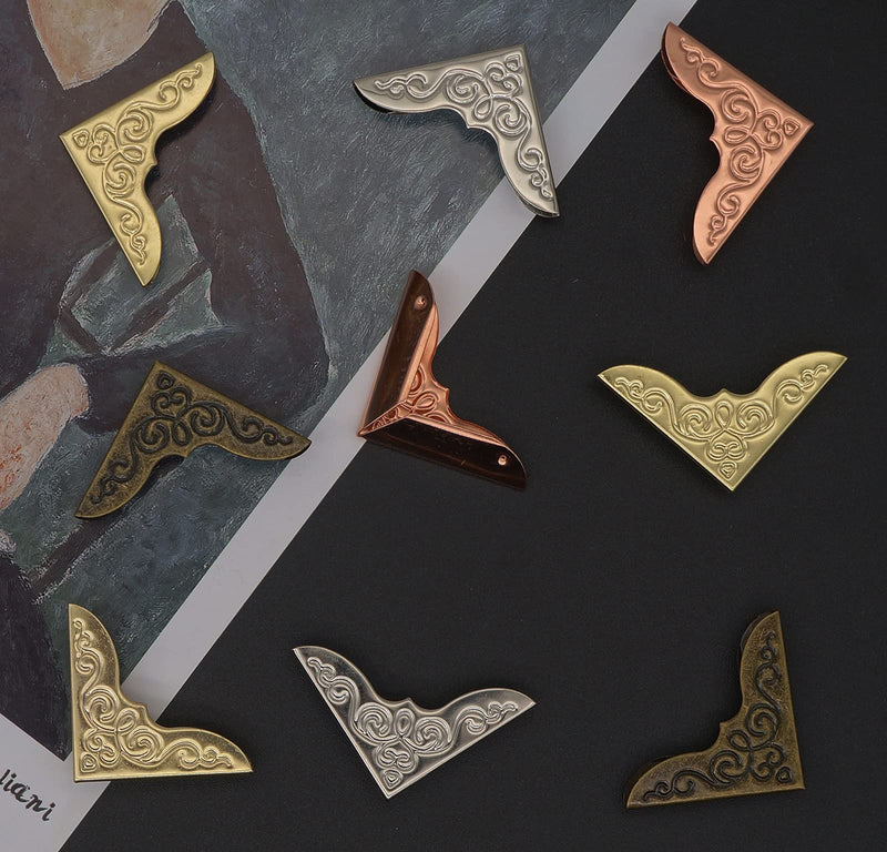 JSM 80-PCS Metal Book Corners, Corner Protector, Iron Decorative for Scrapbook Photo Album Diary Cover Menus Folder(Gold, Silver, Rose Gold, Antique Bronze) - NewNest Australia