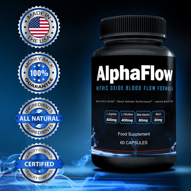 AlphaFlow L-Arginine, L-Citrulline & Beta Alanine | 1340mg Nitric Oxide (NO) Booster for Muscle Growth, Blood Flow, Vascularity & Size | Money Back Guarantee | 60 Vege Capsules - NewNest Australia