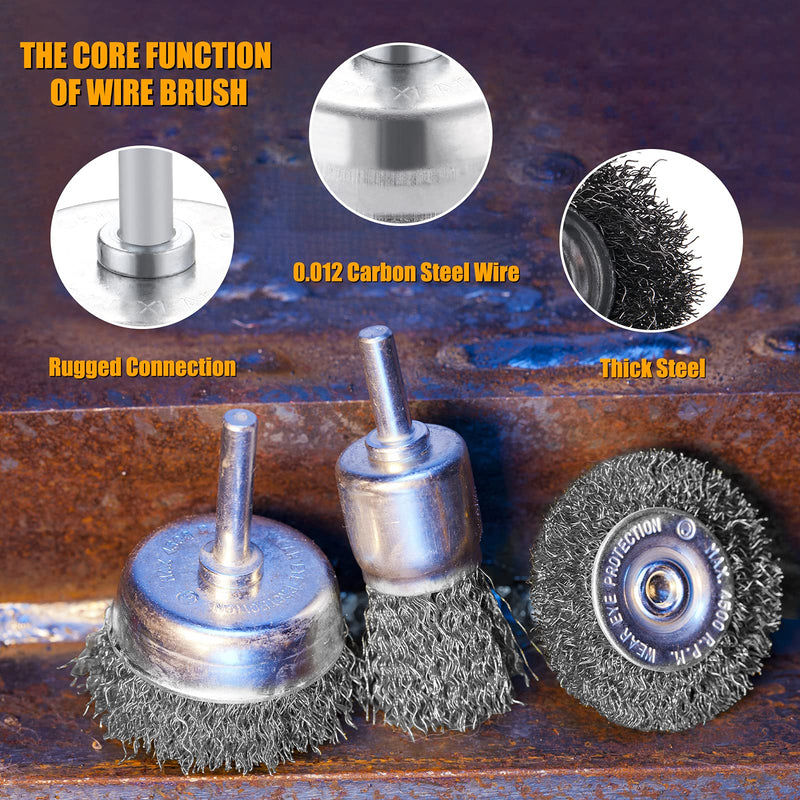 TILAX Drill Wire Brush End Brush Set 6 Piece, Wire Brushes for Cleaning 1/4 Inch Arbor 0.012 inch Coarse Carbon Steel Crimping Wire Wheel, Paint-Surface and Small Spaces Can be Treated. - NewNest Australia