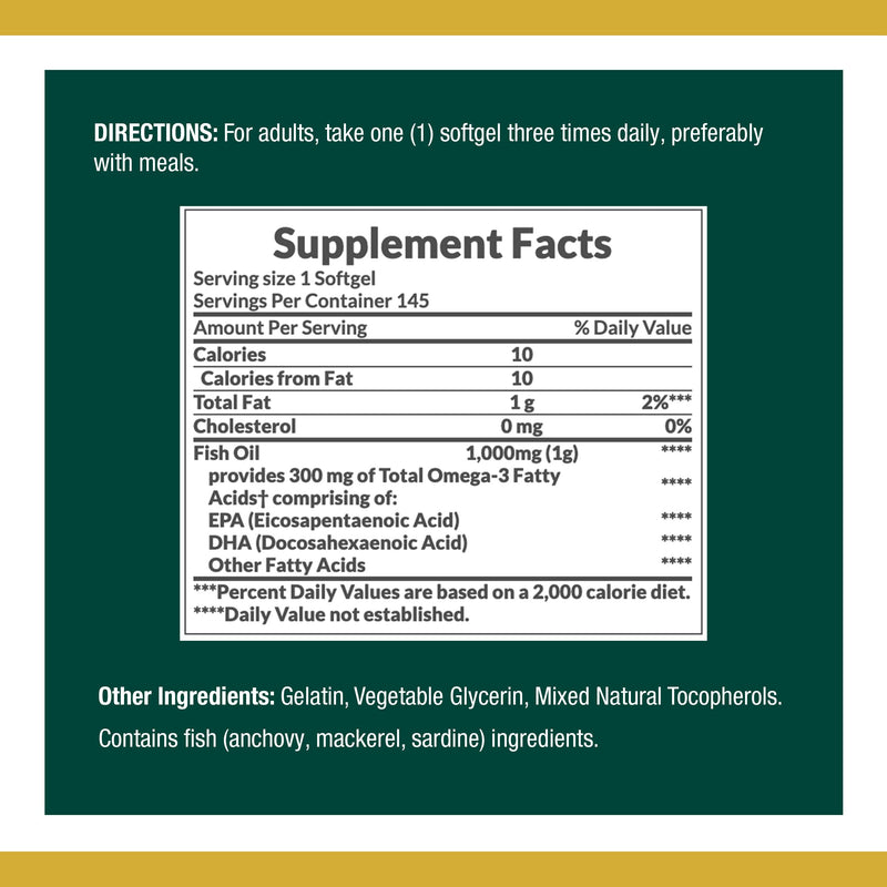 Nature's Bounty Fish Oil, 300 mg of Omega-3, 145 Count - NewNest Australia