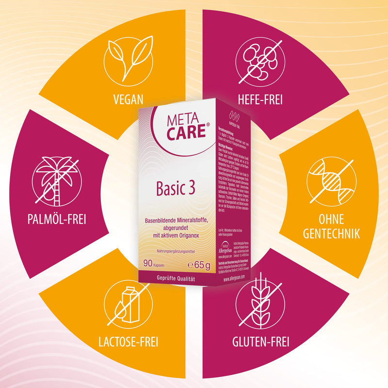 META CARE Basic 3 - Alkaline-forming minerals - Ideal for targeted alkaline supply - Rounded off with active Origanox - 90 capsules - NewNest Australia